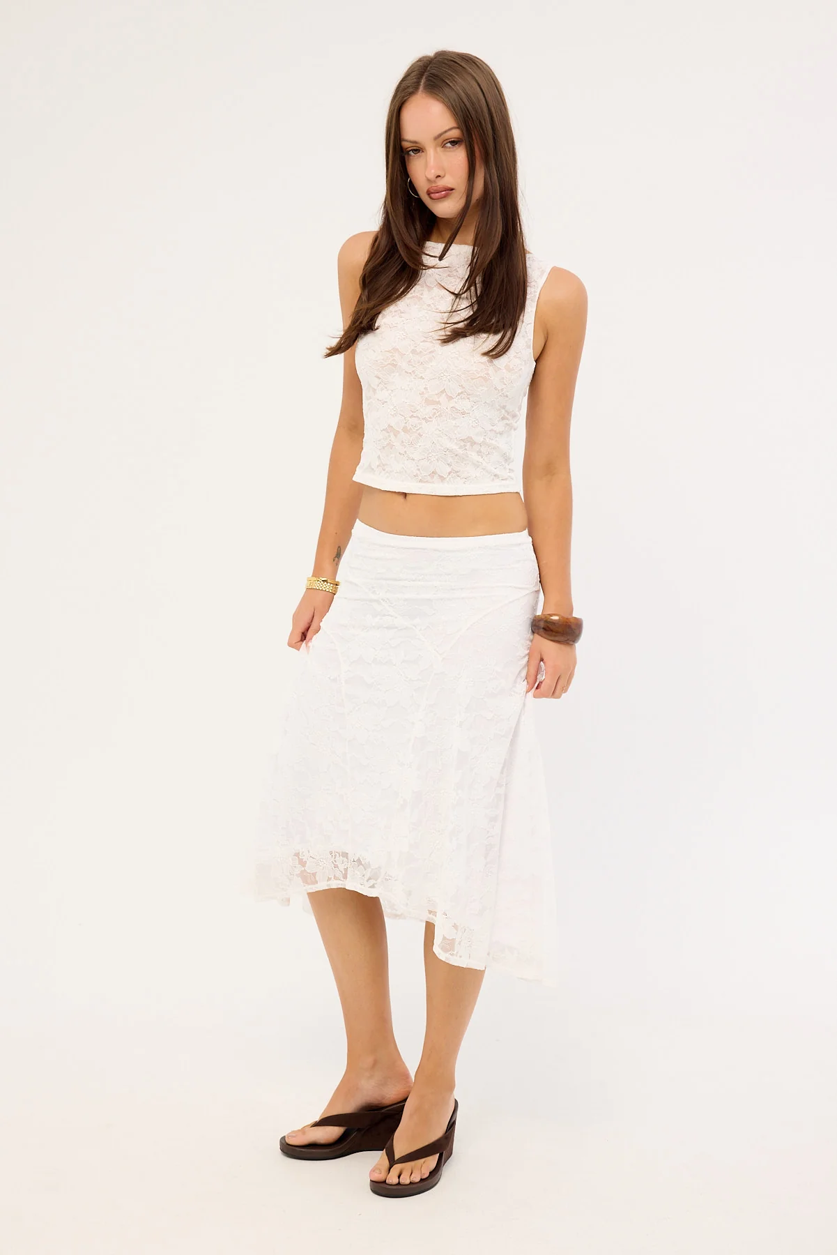 Thrills Sienna Lace Midi Skirt White - Image 4