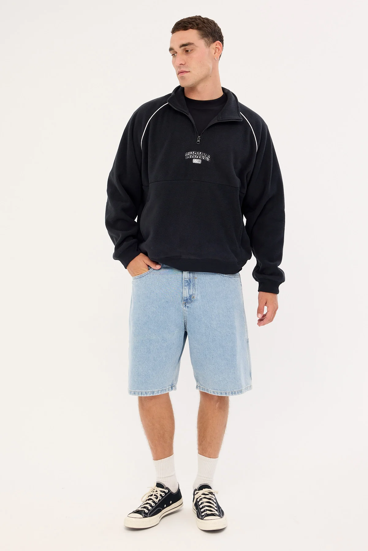Thrills Thrill Of Victory Raglan Quarter Zip Polar Fleece Faded Black - Image 2