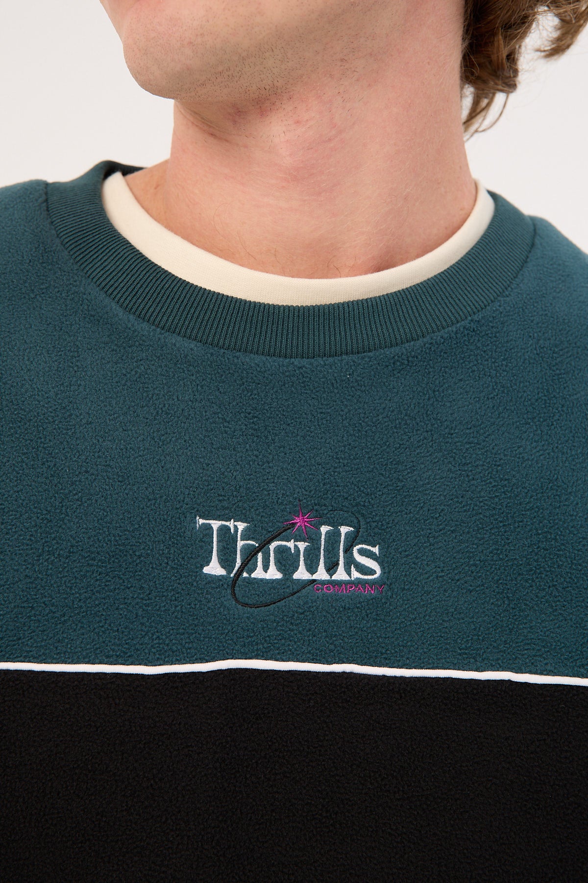 Thrills Ambient Connections Oversize Polar Fleece Crew Deep Teal - Image 5