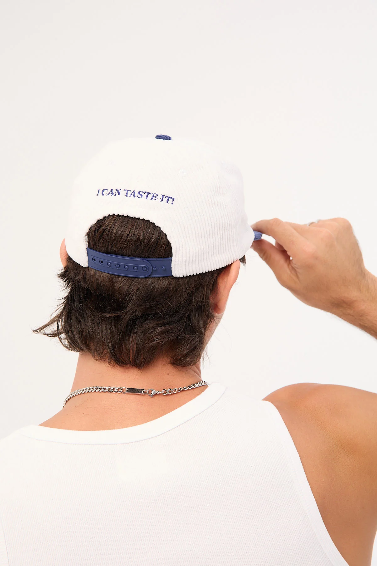 Thrills When it Hits Your Lips 5 Panel Cap White/Blue - Image 3