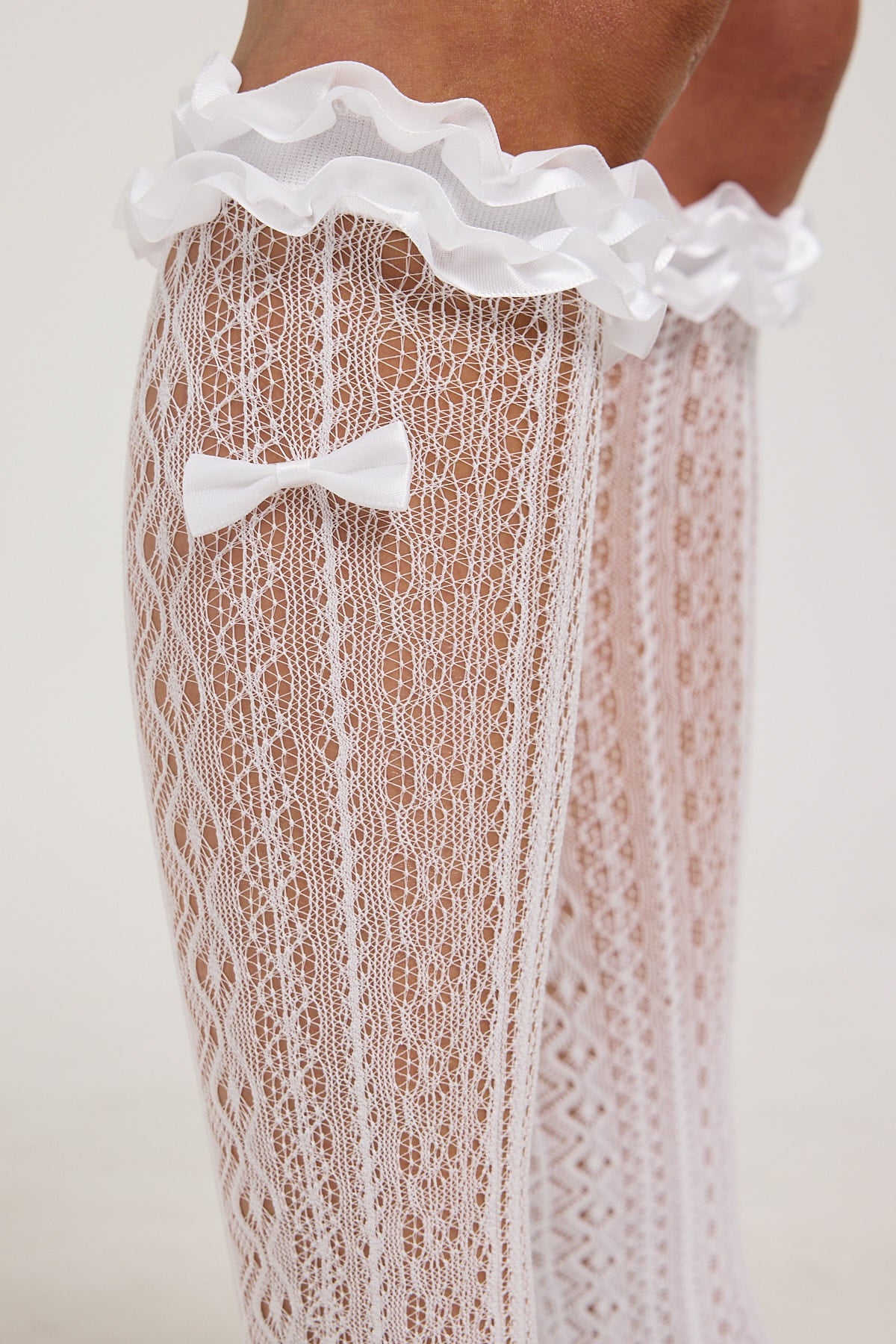 Token Boudoir Ruffle Trim Knee High Socks White - Image 4