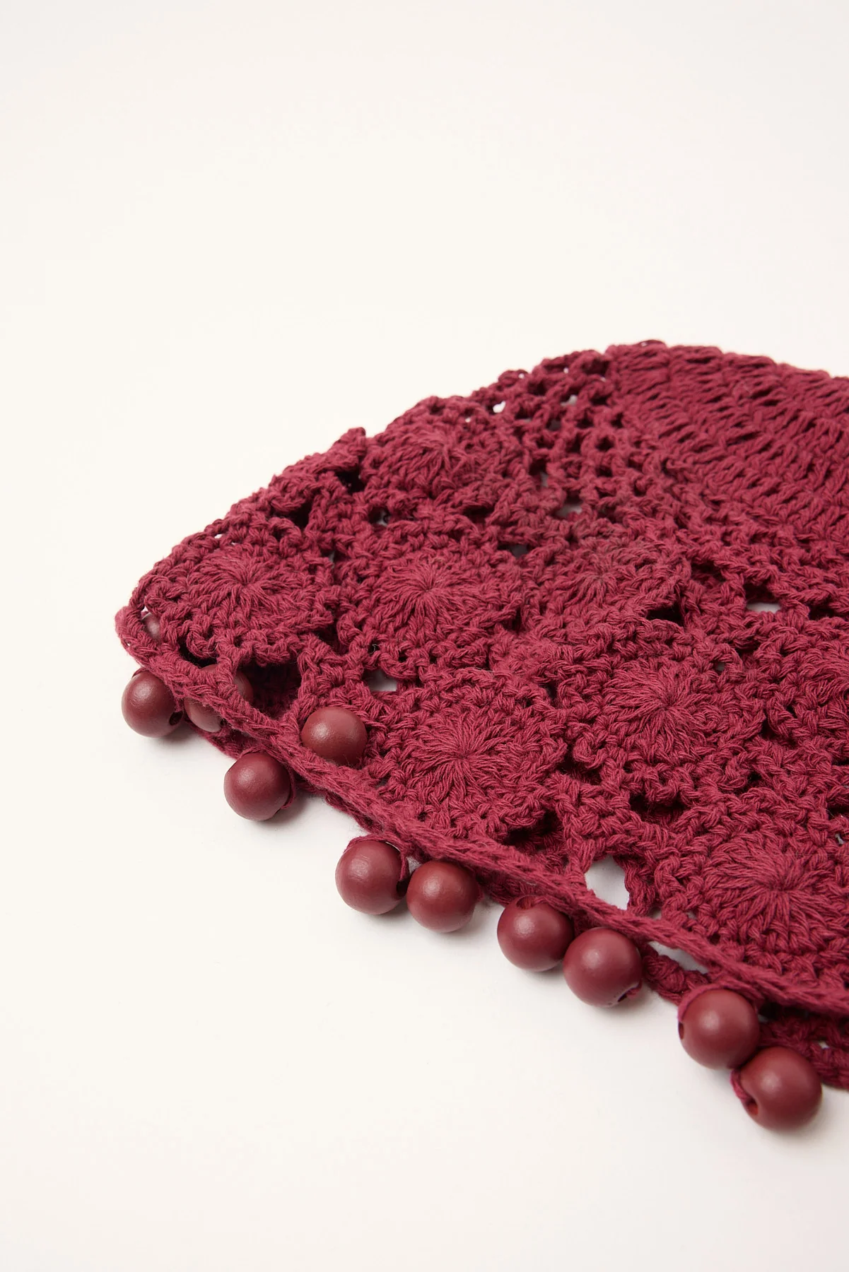 Token Crochet Flower Knitted Beanie Burgundy - Image 2