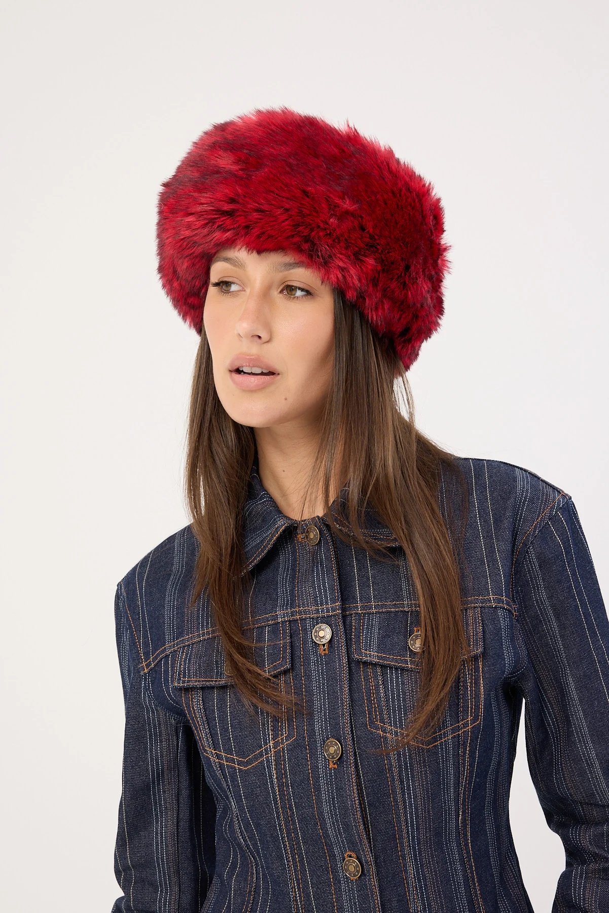 Token Fluffy Faux Fur Headband Red - Image 3