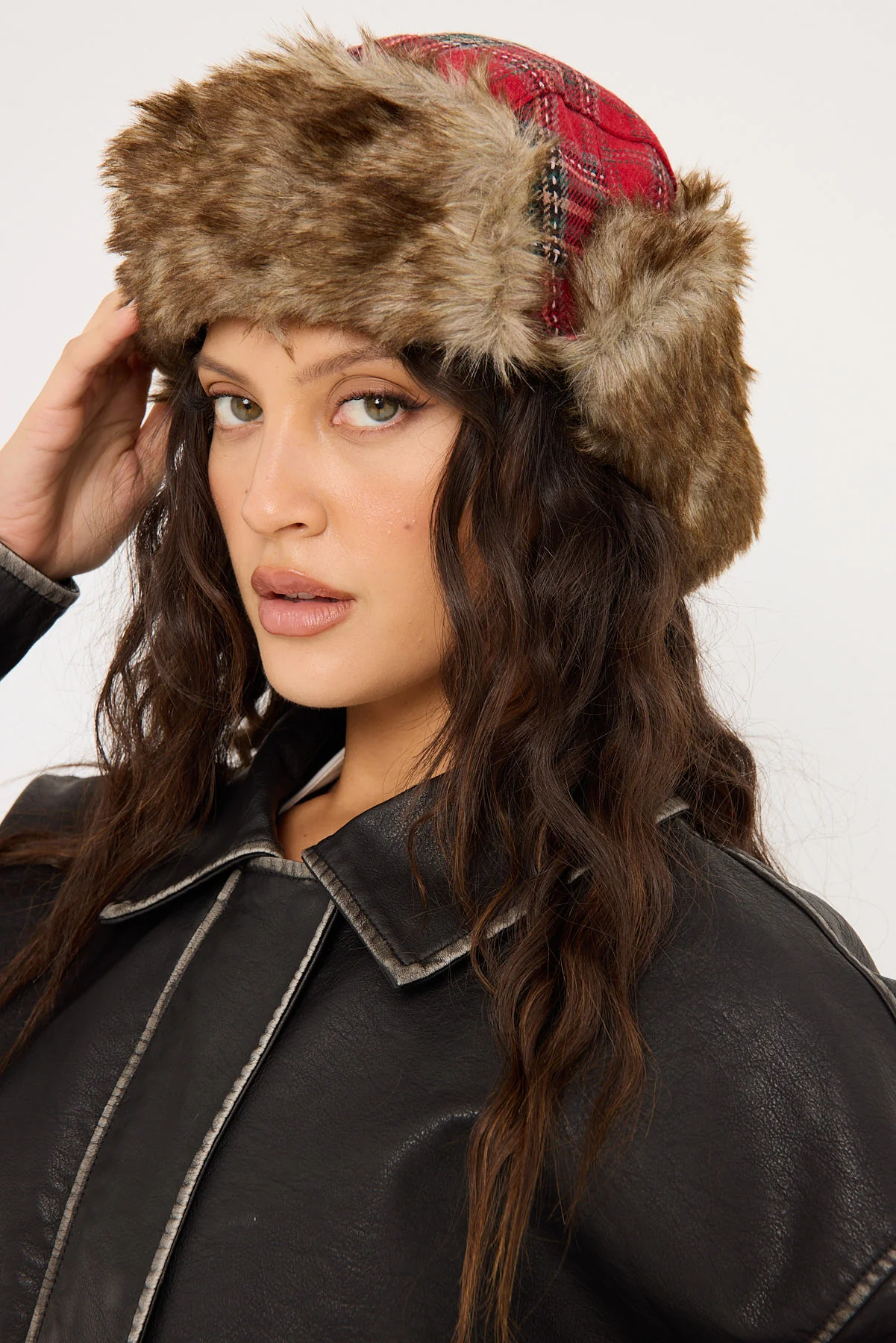 Token Plaid Trapper Hat Red Print - Image 4