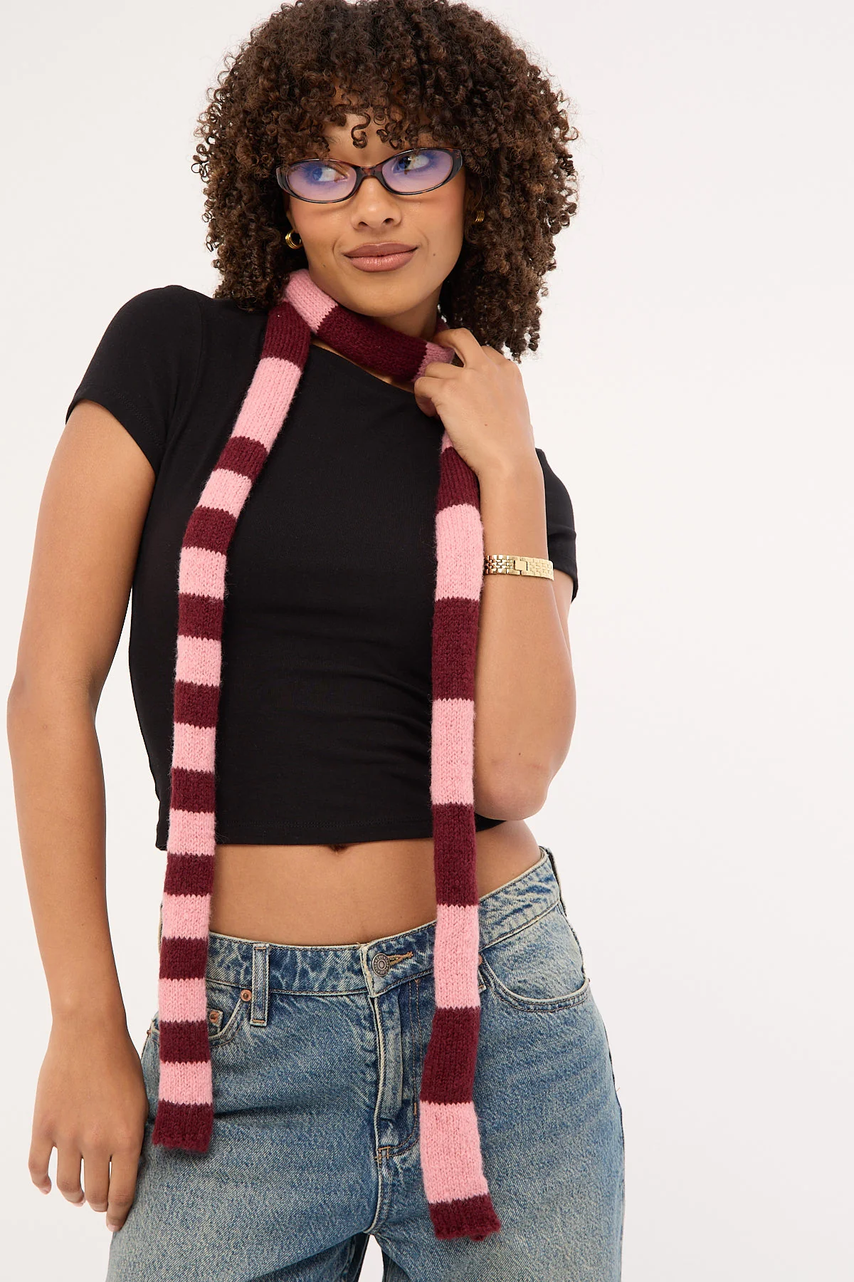 Token Striped Scarf Burgundy/Pink - Image 3