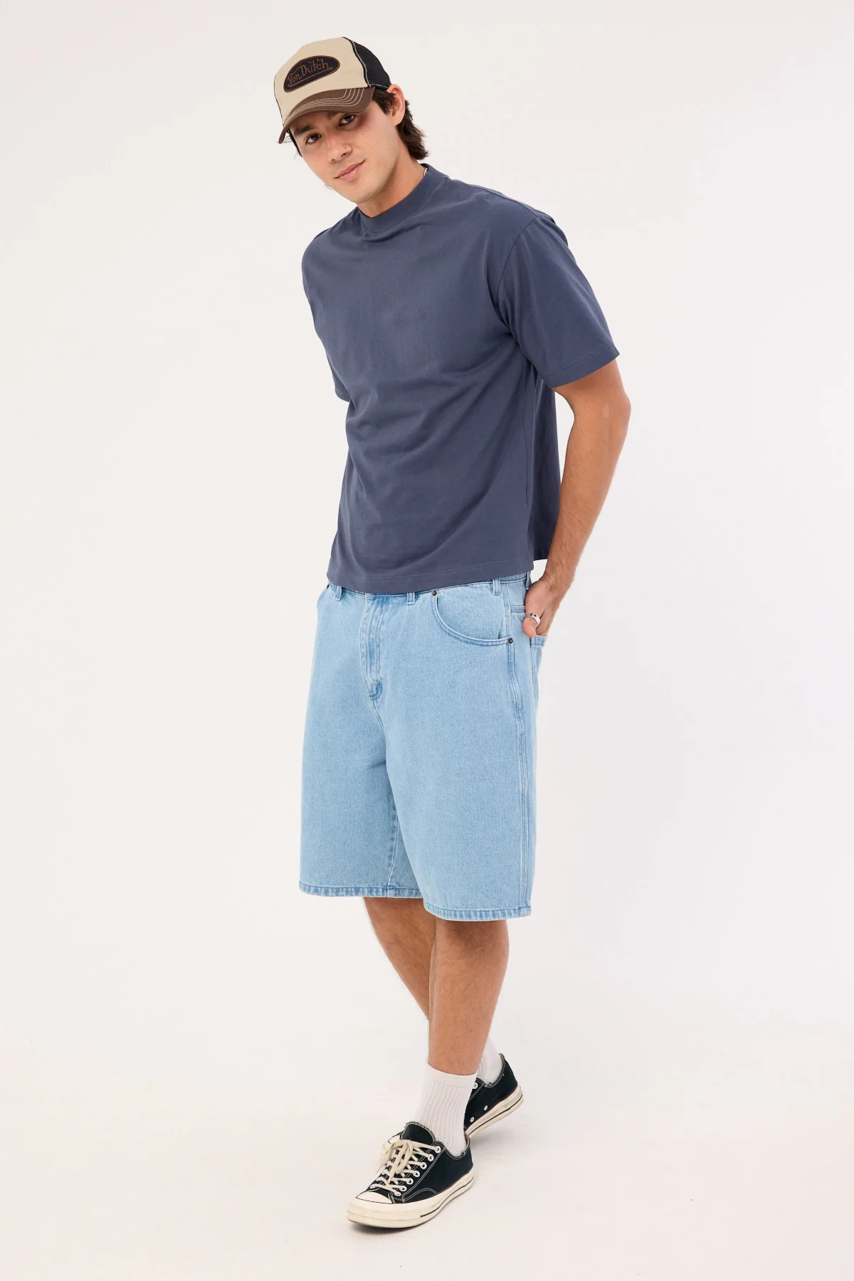 Von Dutch OS Back Denim Shorts Mid Blue Denim - Image 8