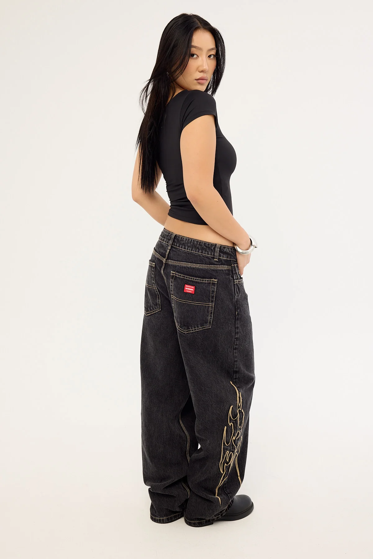 Worship At Peace Big Baggy Jean Black Rinse Denim - Image 6