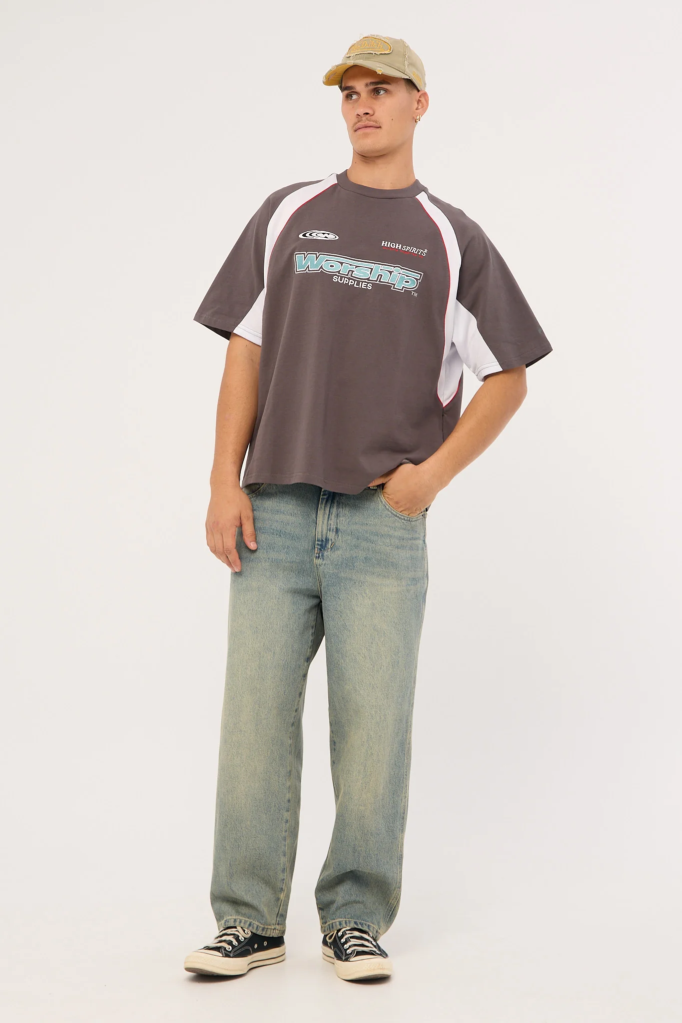 Worship Burner Oversize Raglan Panel Tee Worn Black - Image 2