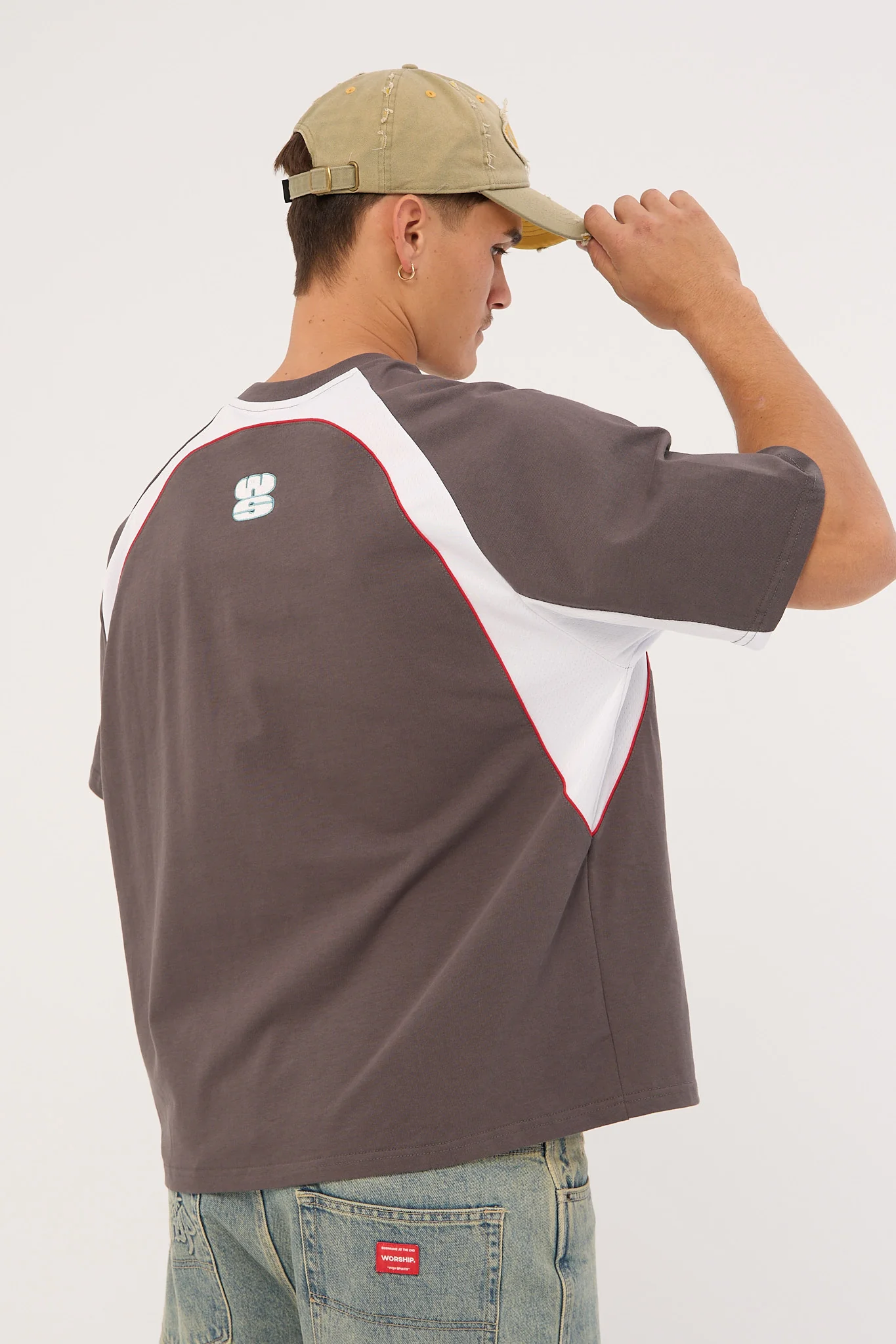 Worship Burner Oversize Raglan Panel Tee Worn Black - Image 4
