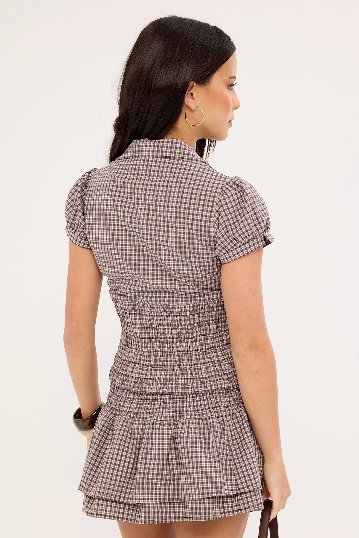 Worship Cheek Shirred Short Sleeve Shirt Blackberry - Image 5
