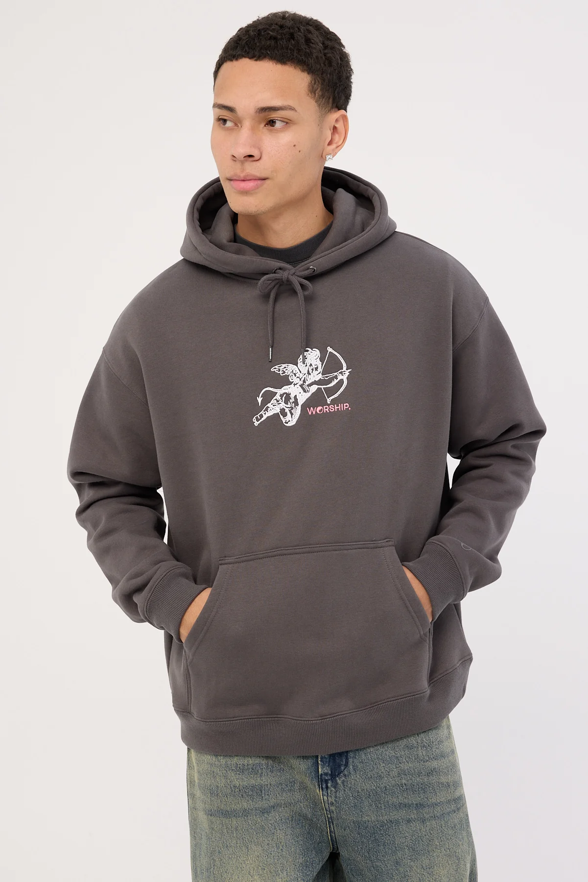 Worship Cherub Pull Over Hood Worn Black