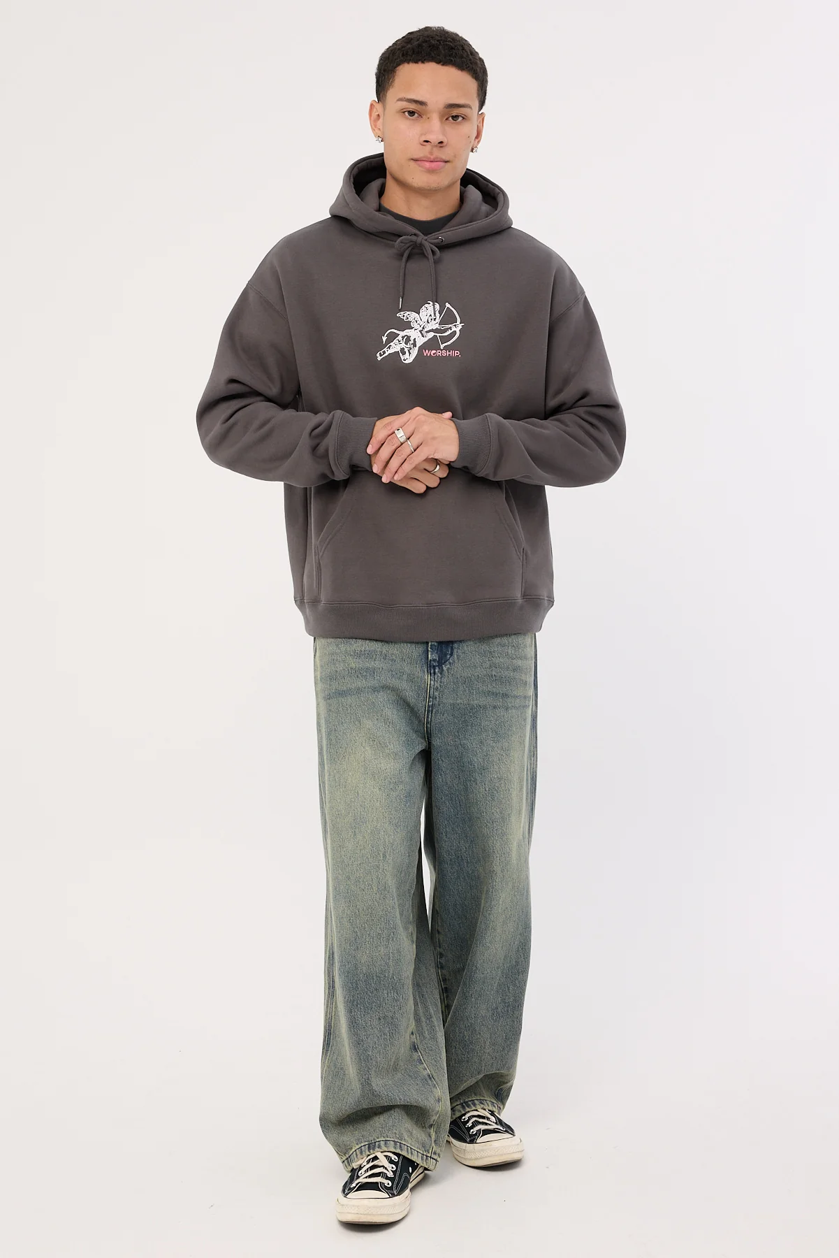 Worship Cherub Pull Over Hood Worn Black - Image 2