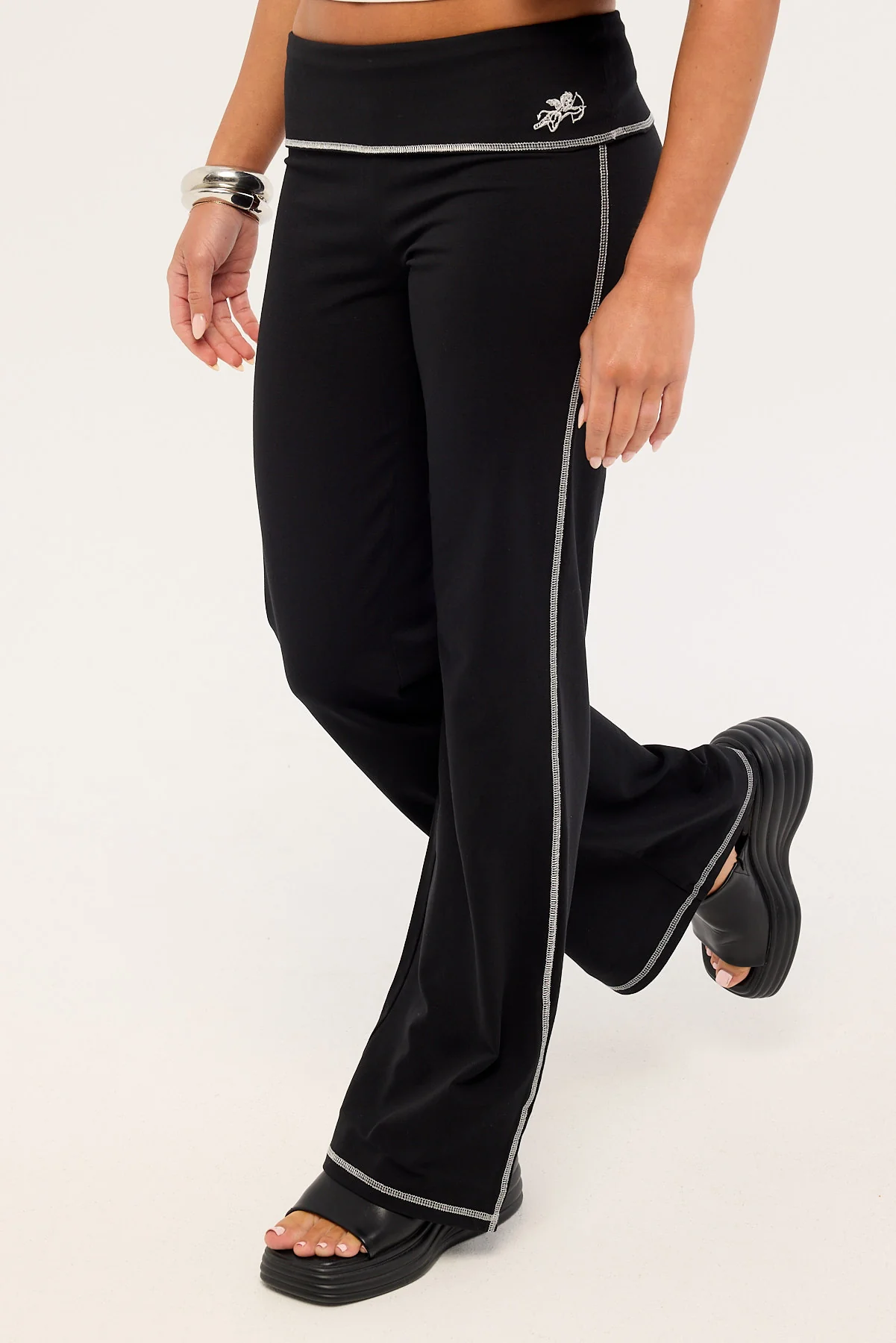 Worship Cherub Y2K Foldover Leggings Black - Image 3