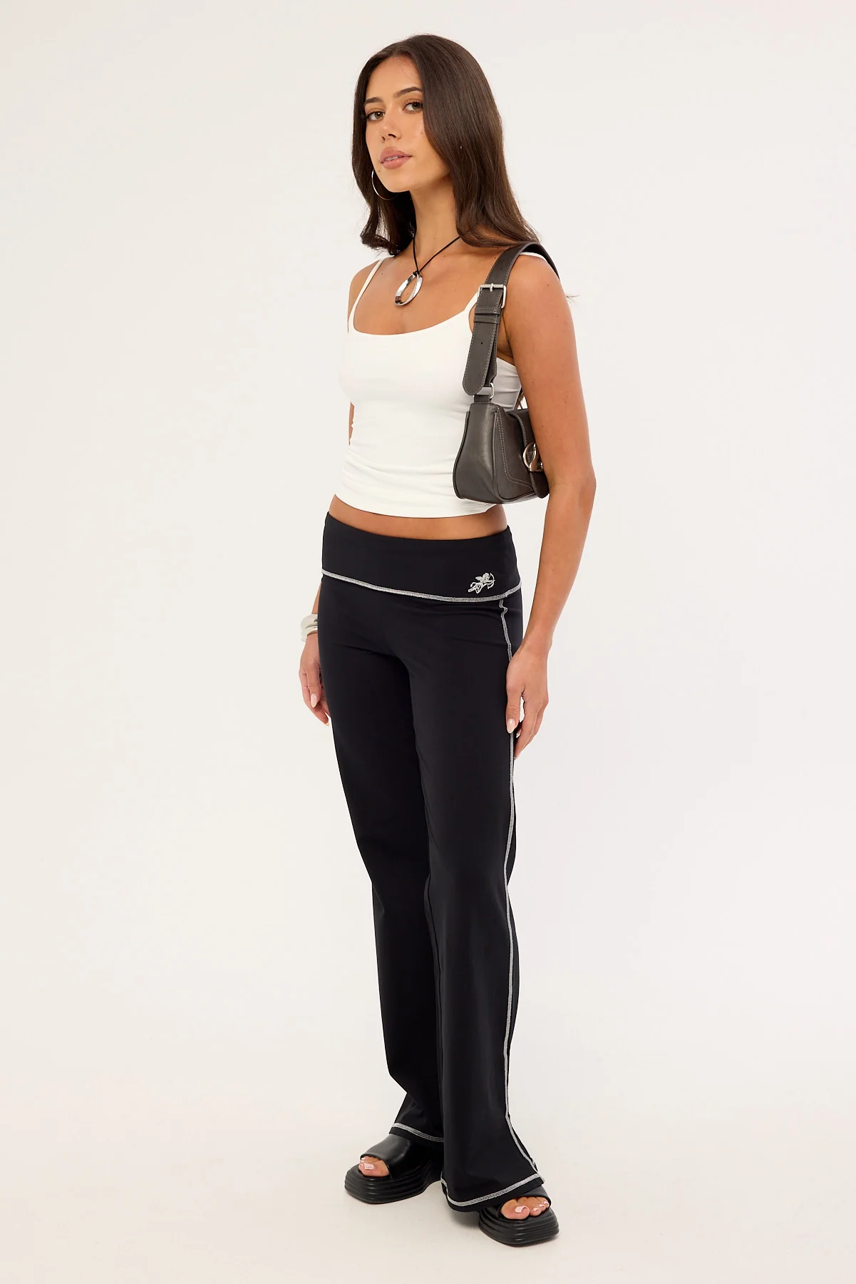 Worship Cherub Y2K Foldover Leggings Black - Image 4