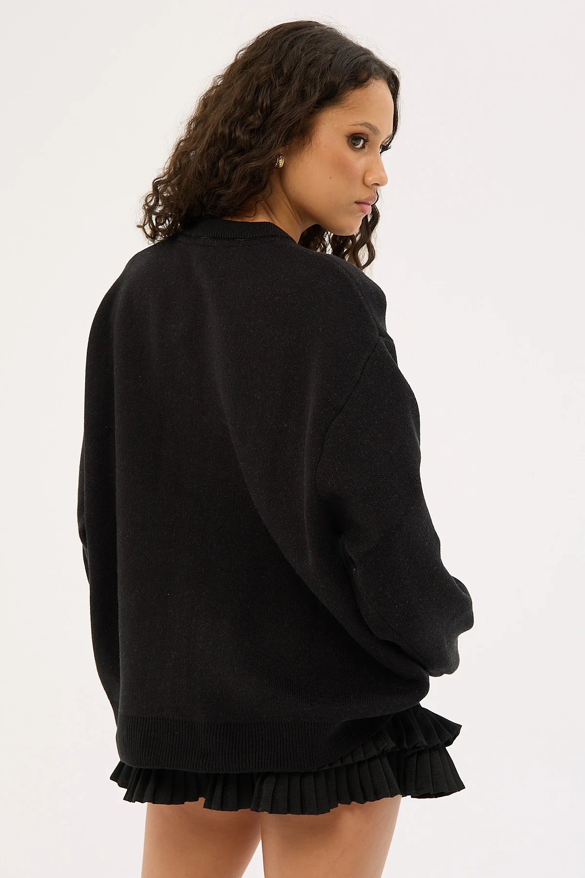 Worship Cute But Psycho Box Fit Crew Knit Black - Image 4