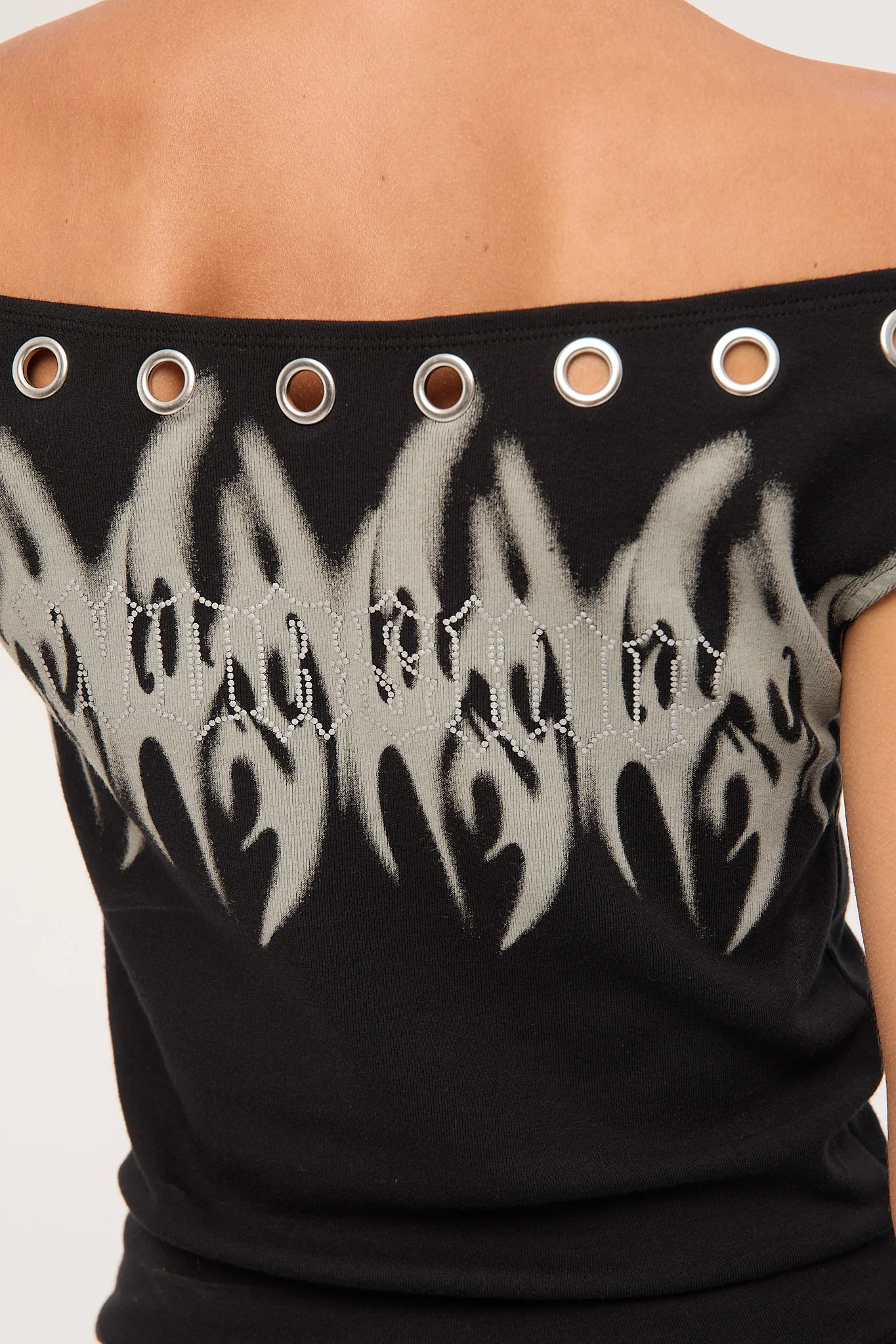 Worship Ghosted Cold Shoulder Off Shoulder Top Black - Image 6