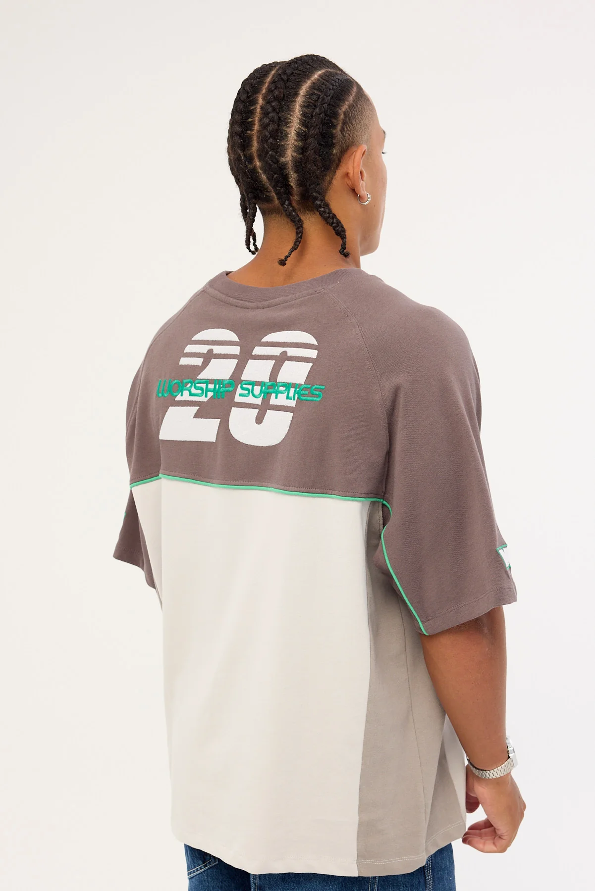 Worship Pit Crew Panel Oversize Raglan Tee Worn Black - Image 4