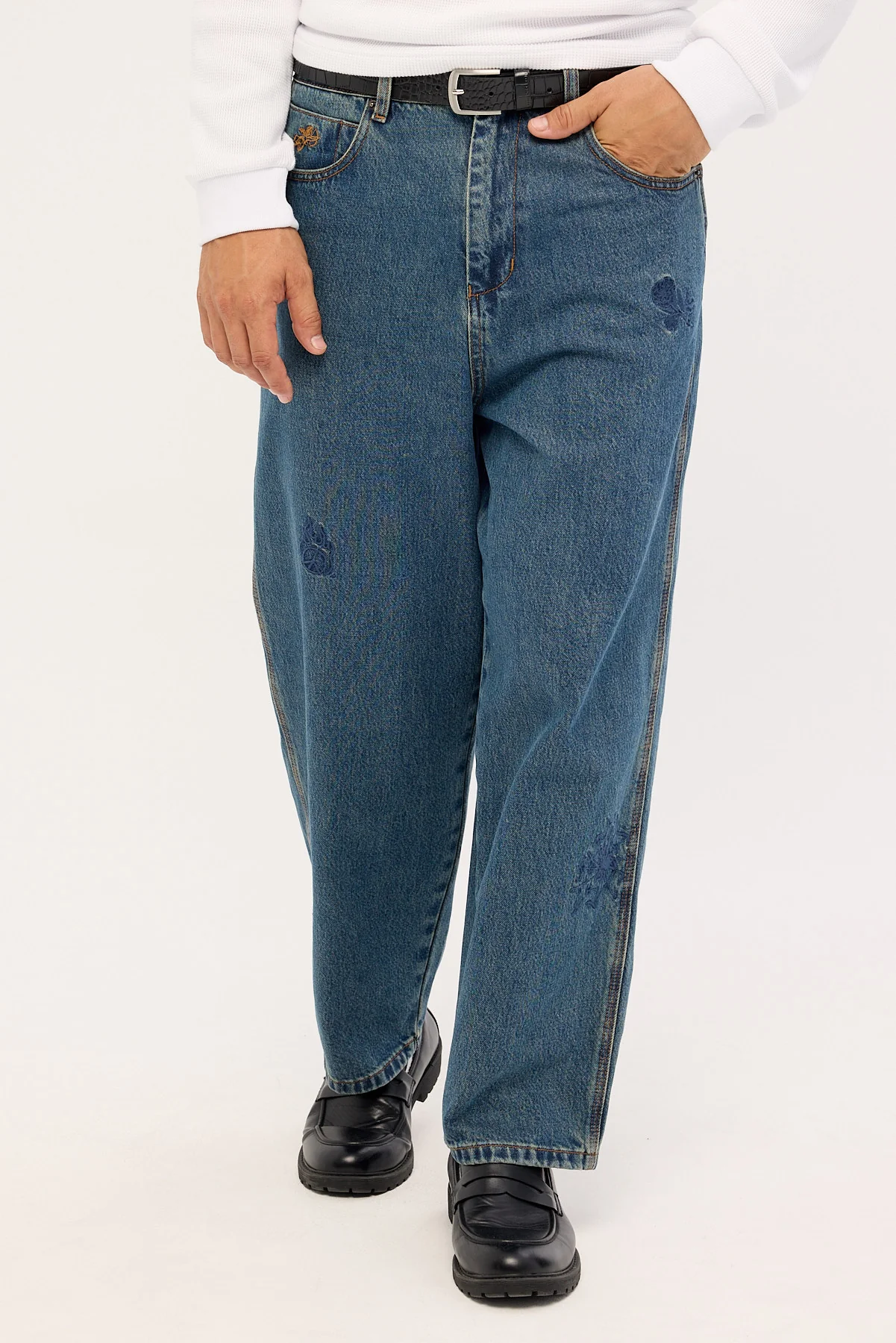 Worship Scratch Big Dawg Baggy Jean Dirty Mid Blue - Image 2