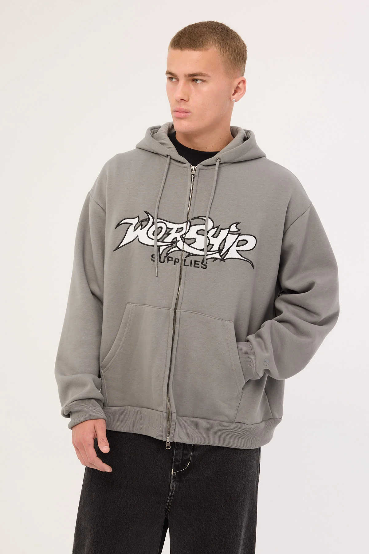 Worship Vanity Zip Hood Steel Grey - Image 4