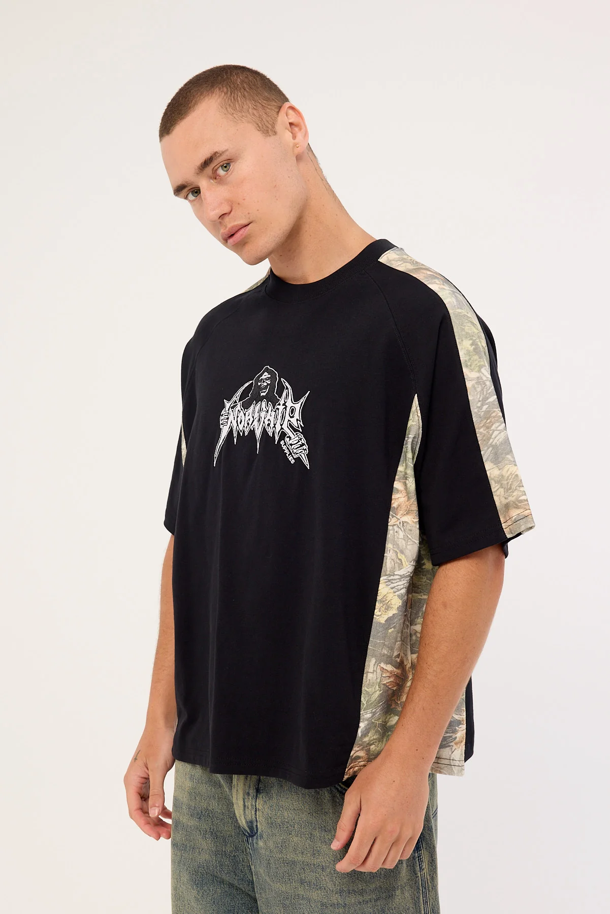 Worship Breaker Box Crop Raglan Panel Tee Black Camo - Image 6