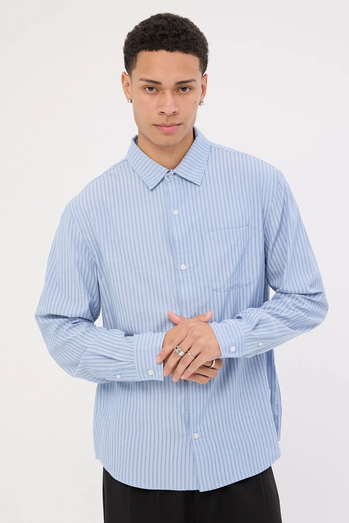 Xlarge Patch Stripe LS Shirt Blue - Image 4